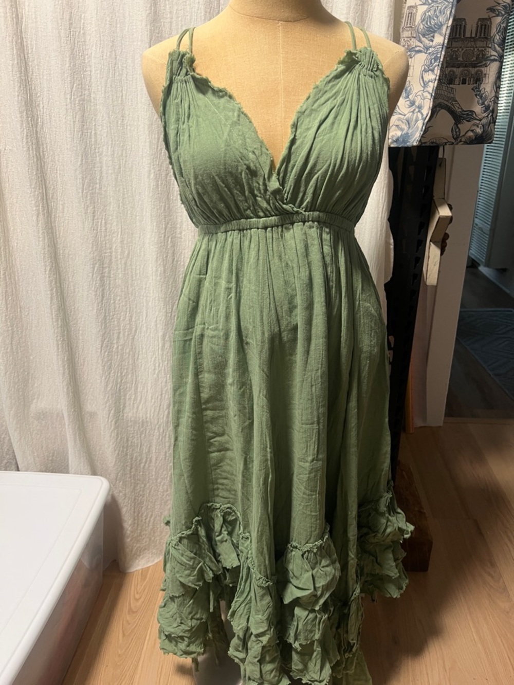 Sage Green Ruffled Maxi Dress - Sleeveless V-Neck